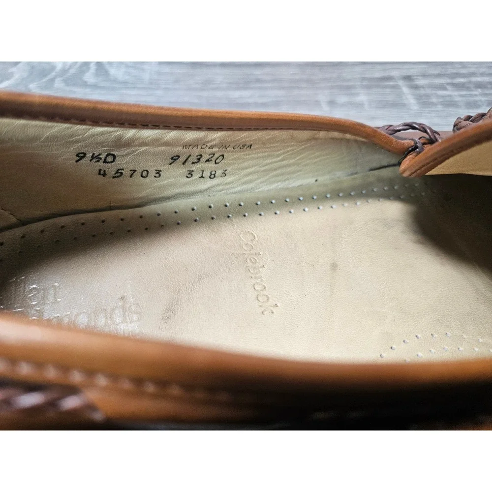 Allen Edmonds Colebrook Tan Leather Braided Bow Loafers Mens 9.5 D 91320 USA